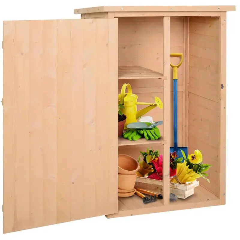 Garden shed, tool shed, garden house with door, 75 x 56 x 115 cm, fir wood, light brown