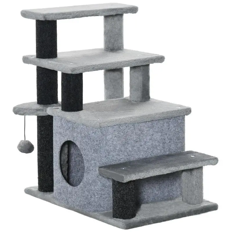 Adjustable Cat Tree with Hideaway and Play Ball