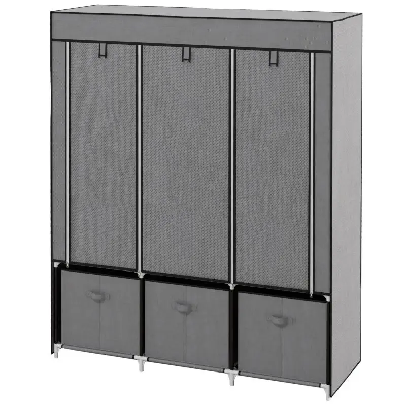 Fabric Wardrobe with 3 Drawers and 2 Rails