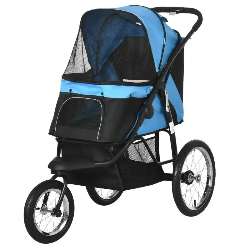 Foldable Dog Stroller with Sunshade, Blue