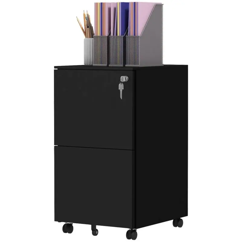 Mobile Filing Cabinet, 2 Drawers, Lockable, Black