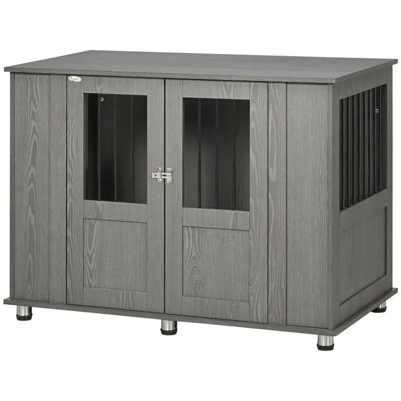 Dog Crate with 2 Doors and Lock, Grey