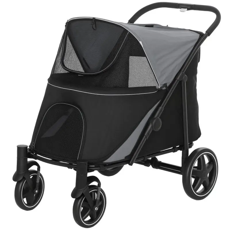 Foldable Dog Stroller with Storage Basket, Grey