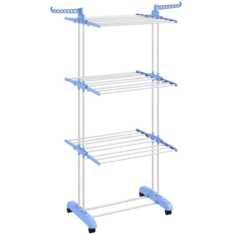 4-Tier Foldable Clothes Drying Rack, Blue and White
