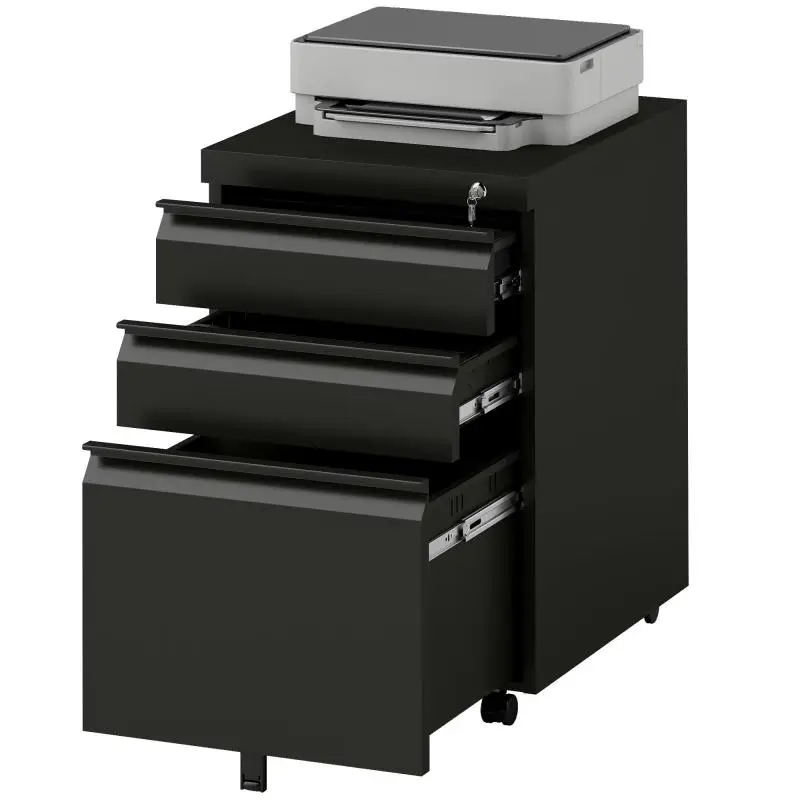 Mobile Pedestal with 3 Drawers, Black