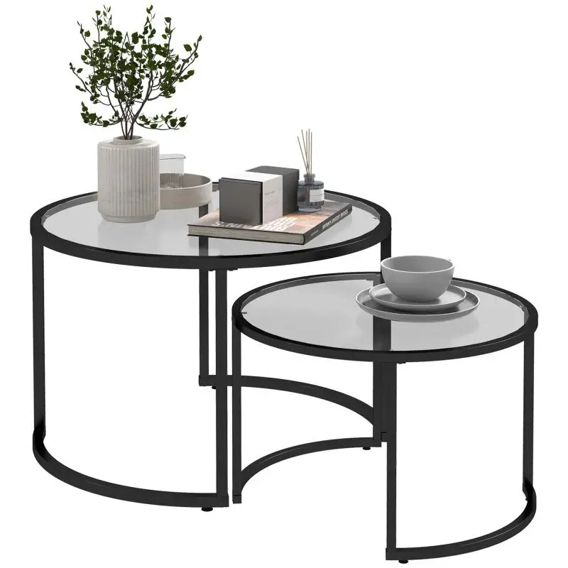 Set of 2 Round Nesting Tables with Glass Tops