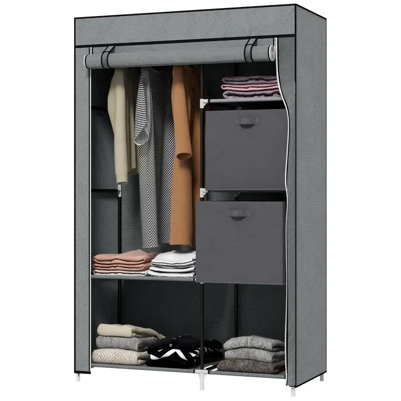 Fabric Wardrobe with 1 Clothes Rail and 6 Shelves