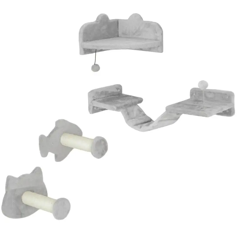 4-Piece Cat Stair Set with Double Platform, Light Grey/Cream White
