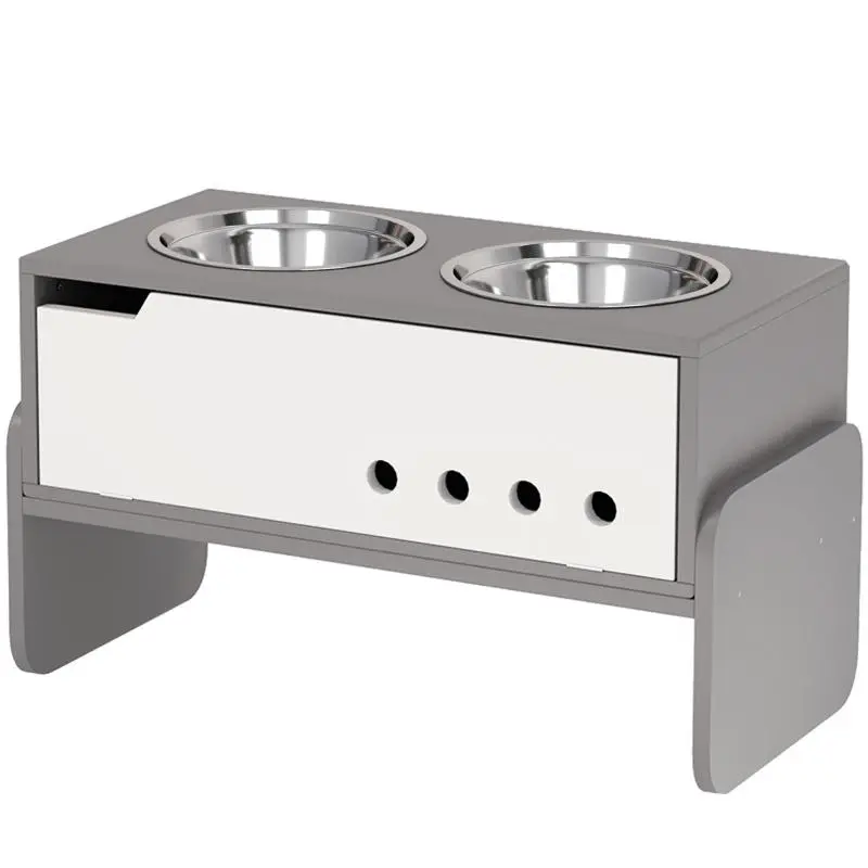 Elevated Dog Feeding Station with 2 Bowls and Storage