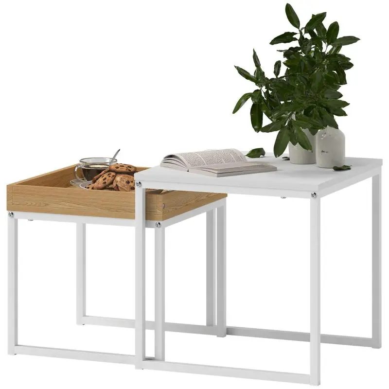 Set of 2 Square Coffee Tables, White
