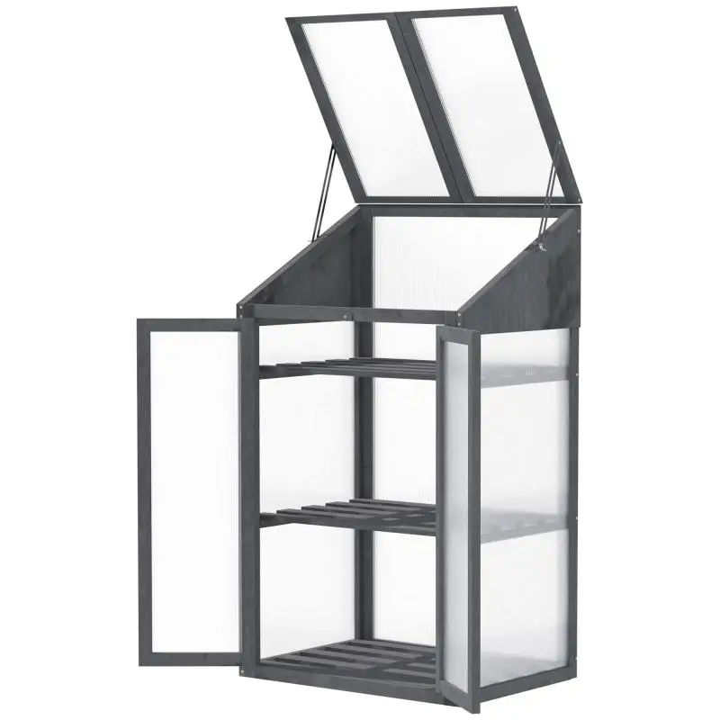 Mini Greenhouse with 3 Shelves, Grey
