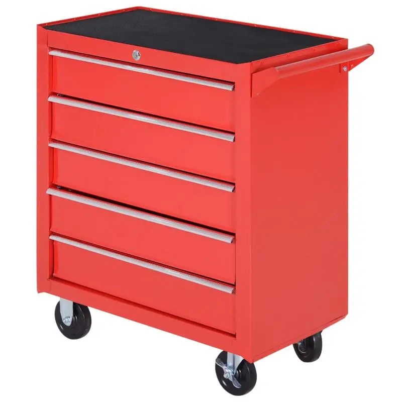 Rolling Tool Cabinet with 5 Drawers, Red