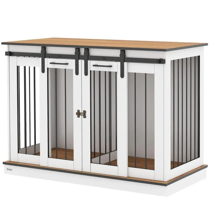 Dog crate with 2 doors, dog box, transport box for dogs, rustic design, lockable, white