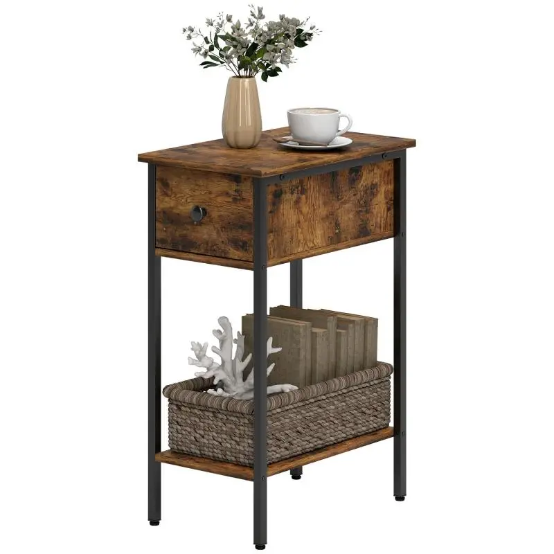 Side Table with Drawer and Open Compartment