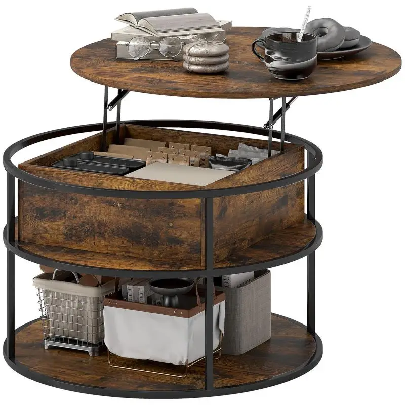 Round Lift-Top Coffee Table with Storage, 80 cm