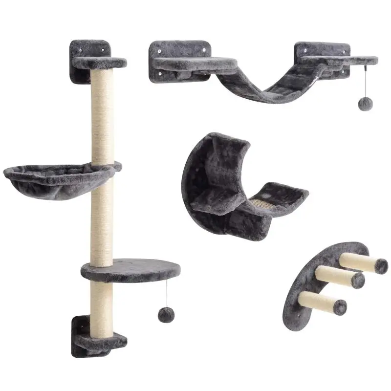 Wall-Mounted Cat Climbing Set, 4 Pieces, Dark Grey