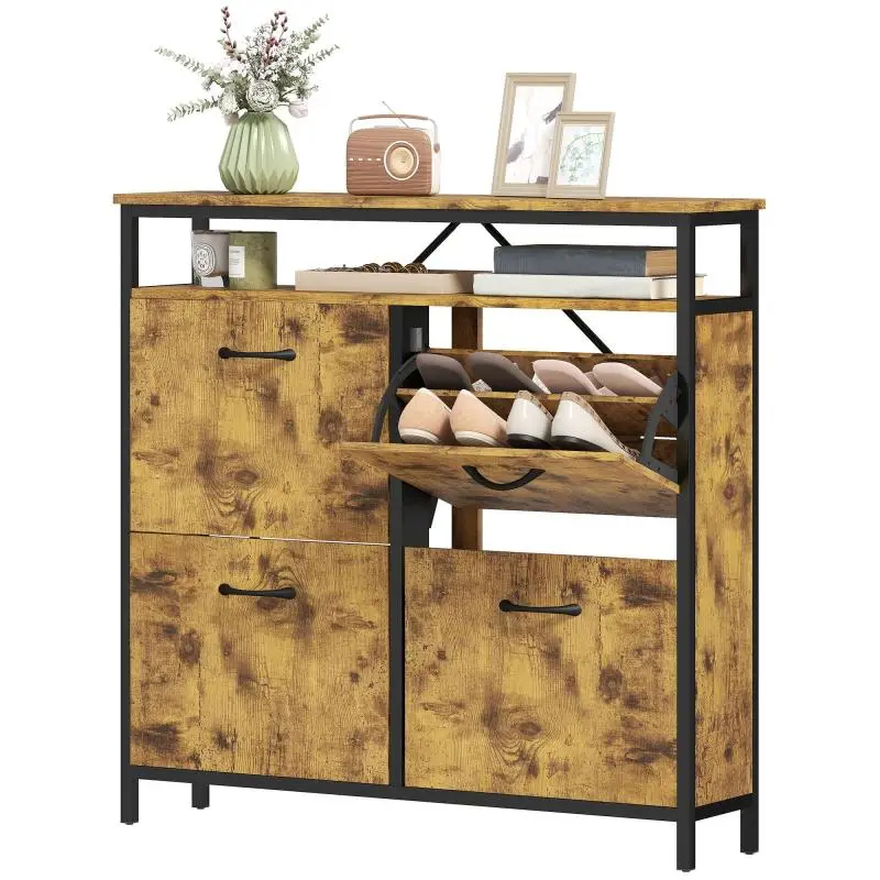 Shoe Cabinet with 4 Tilt-Out Compartments
