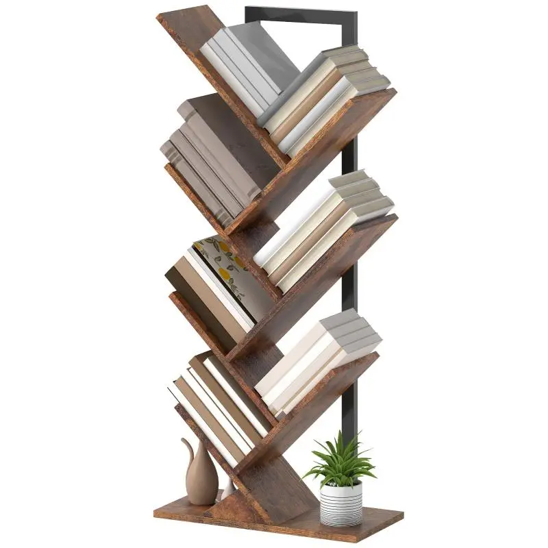 7-Tier Tree-Shaped Bookshelf, Rustic Brown