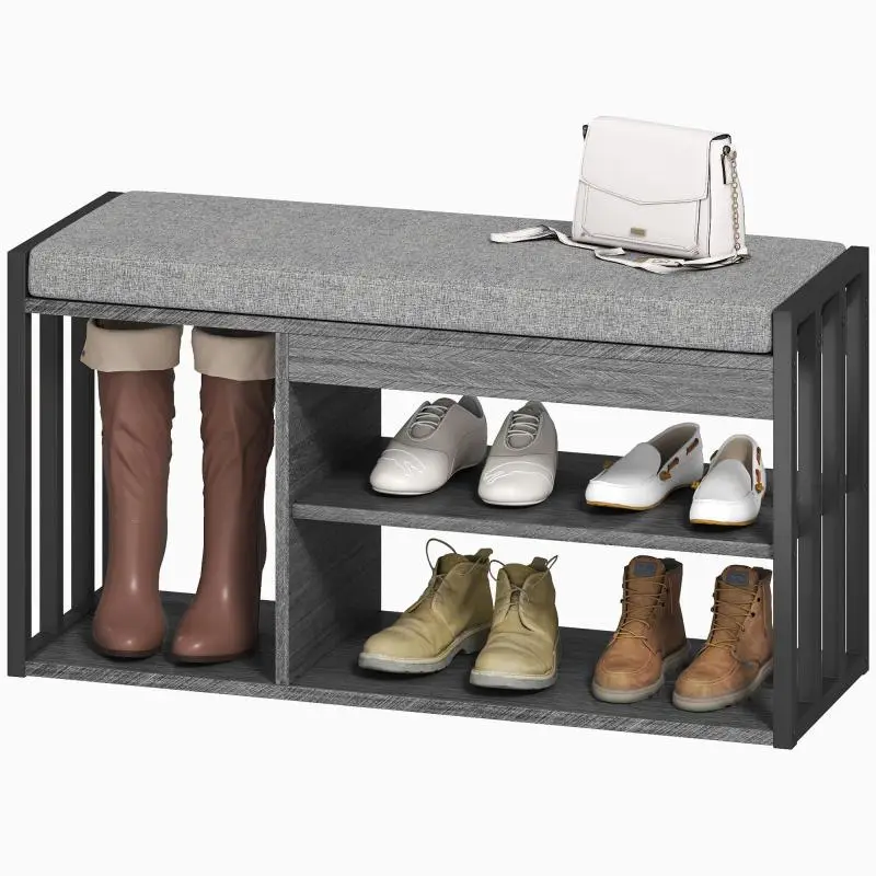 Shoe Rack With Bench, 3-Tier, Grey