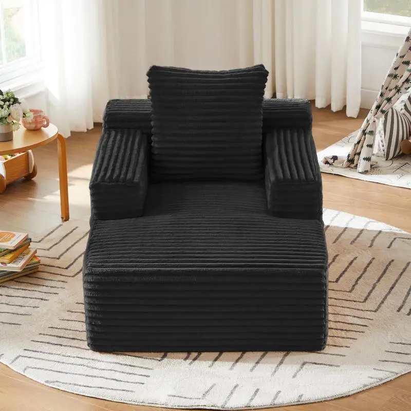 Wide Wale Corduroy Chaise Lounge Chair, Single Floor Sofa with High Density Foam & Pocket Spring Core, No Assembly Required Space-Saving Leisure Recliner, Max Load 80KGS for Bedroom Living Room