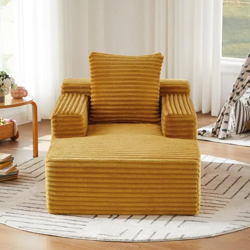 Wide Wale Corduroy Chaise Lounge Chair, Single Floor Sofa with High Density Foam & Pocket Spring Core, No Assembly Required Space-Saving Leisure Recliner, Max Load 80KGS for Bedroom Living Room