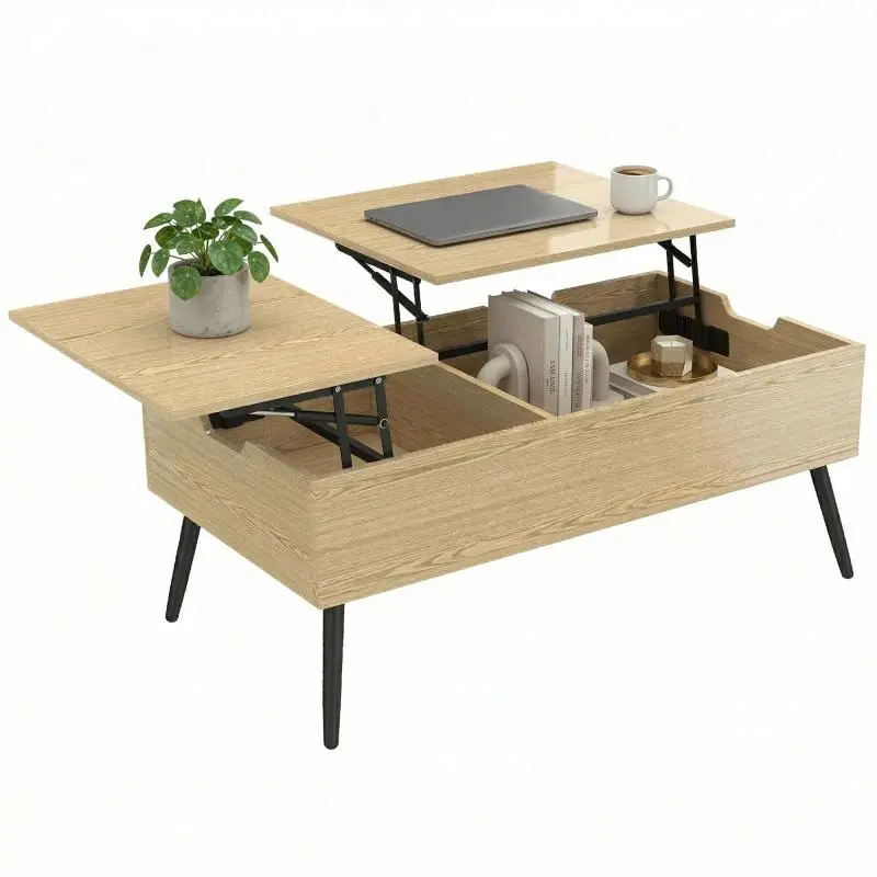 Lift-Top Coffee Table with Hidden Storage and Metal Legs