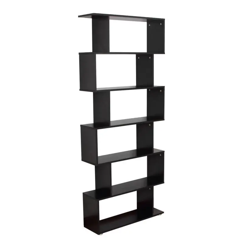 Wall-Mounted Bookshelf with 6 Zig-Zag Shelves