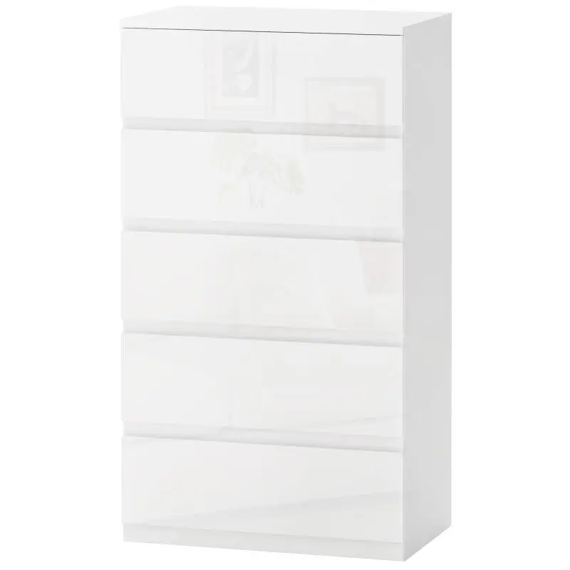 Chest of drawers with 5 drawers, anti-tip design, chest of drawers for living room or hallway, 55x33x100 cm, glossy white