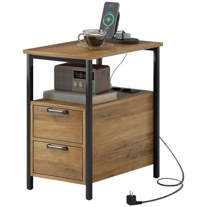 Side Table with Charging Station, 55 x 35 x 58.5 cm