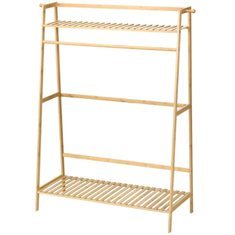 Bamboo Clothes Rack with 2 Shelves