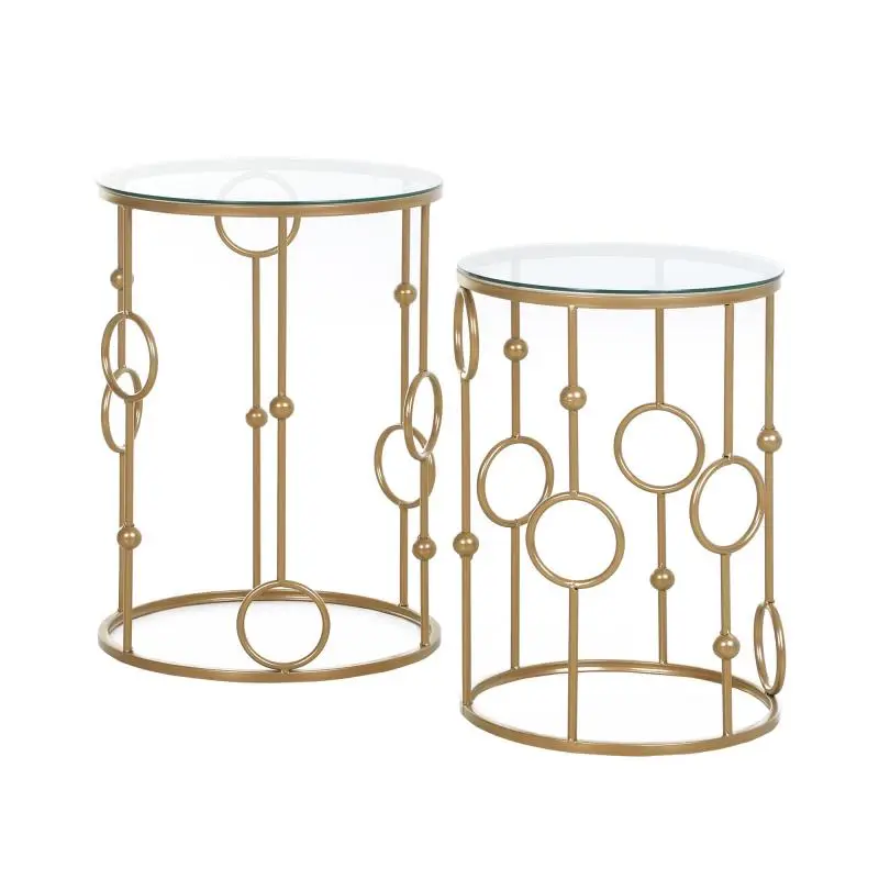 2 Nesting Side Tables with Glass Tops, Gold