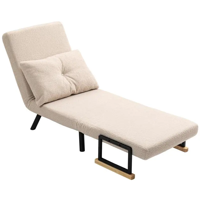 Foldable Single Sofa Bed, Beige, 5-Position Backrest