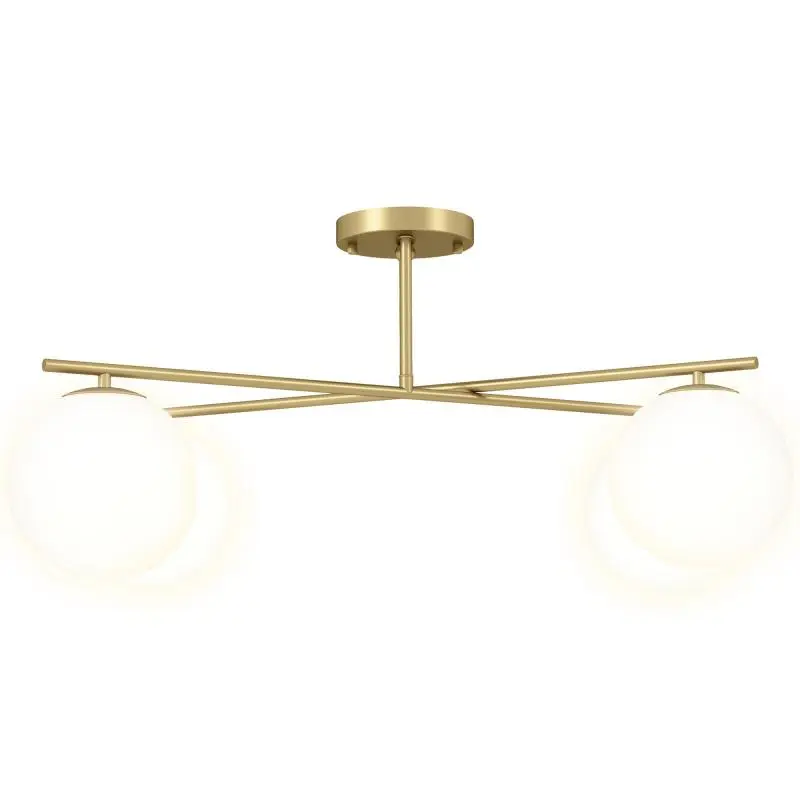 Modern 4-light chandelier ceiling light with E14 socket, semi-flush mount, gold and cream