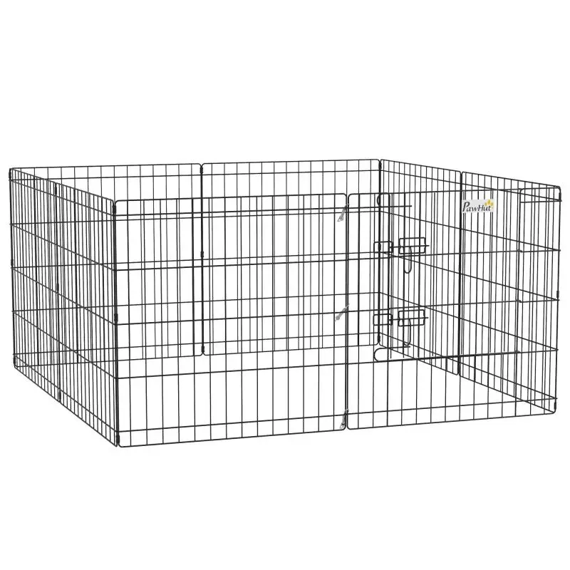 Pet playpen, play enclosure for puppies and small dogs, with door, suitable for indoor and outdoor use, 61 cm, black