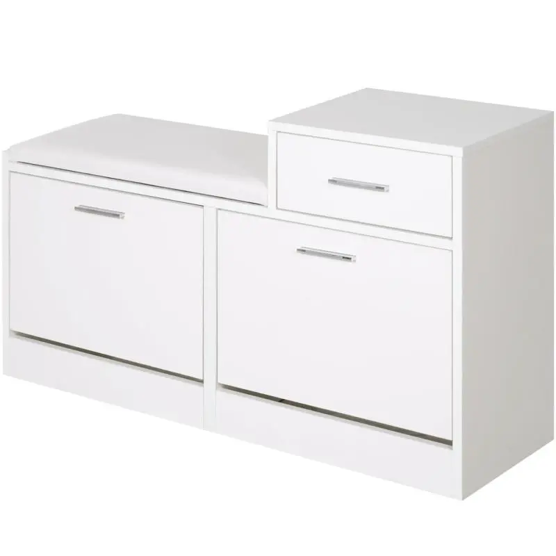 Shoe Cabinet with Padded Bench, White, 94.5 cm
