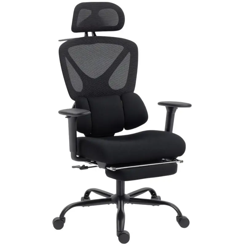 Ergonomic office chair, desk chair with adaptive dynamic lumbar support, 73x75x120-128cm, black