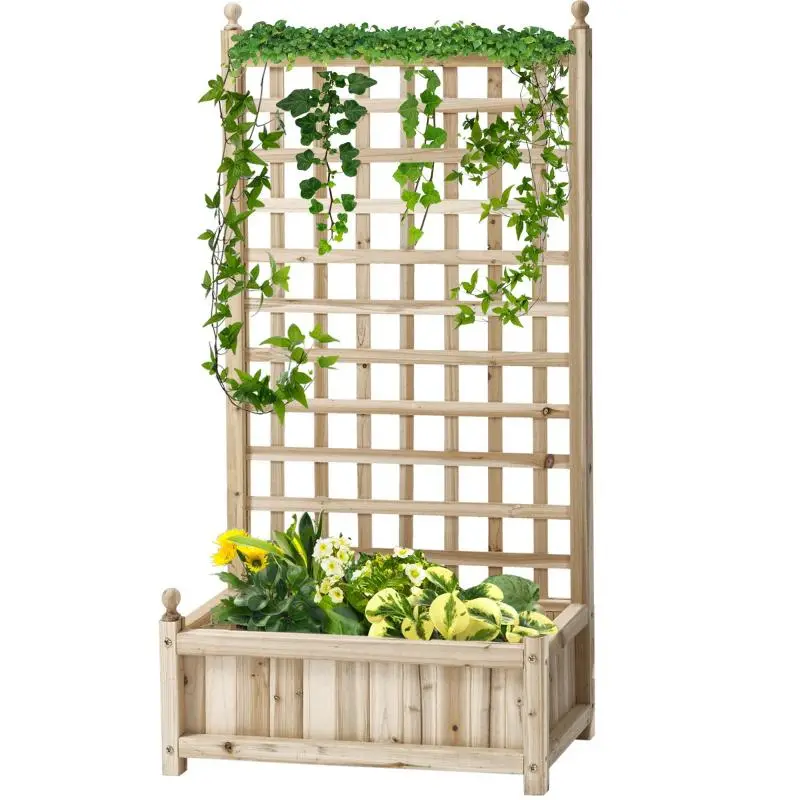Raised Garden Bed with Trellis, 64 x 28 x 120 cm