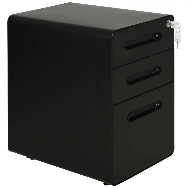 Mobile 3-Drawer Filing Cabinet with Lock, White