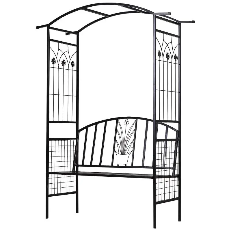 Garden Arch with Bench, Black, 154 x 60 x 205 cm