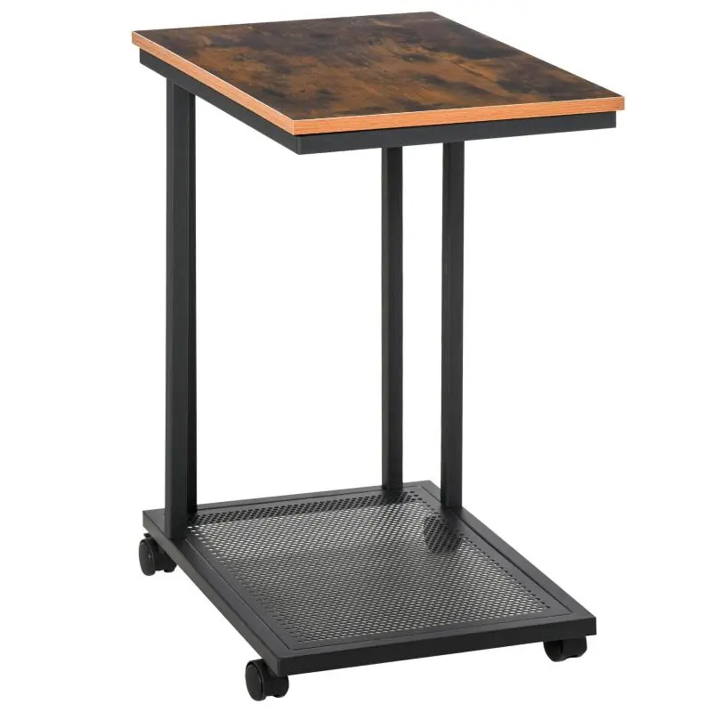 C-Shaped Side Table with Wheels, 51 x 36 x 65 cm