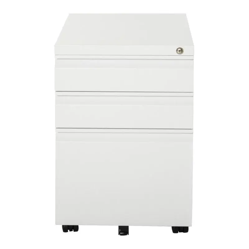 Mobile filing cabinet with 3 drawers, lockable, with concave handle, for office or home office, 39 x 48 x 60 cm, white
