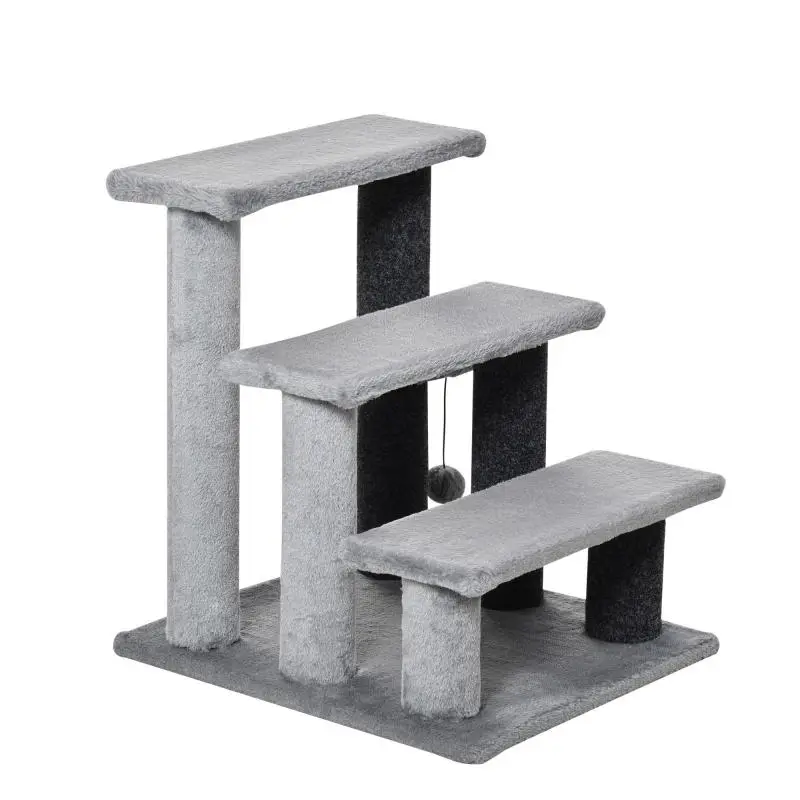 3-Step Pet Stairs with Scratching Posts, Grey