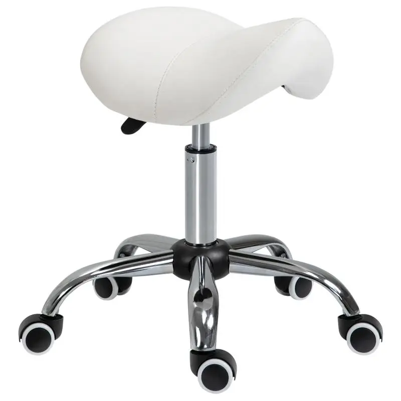 Height-Adjustable Swivel Stool on Wheels, White