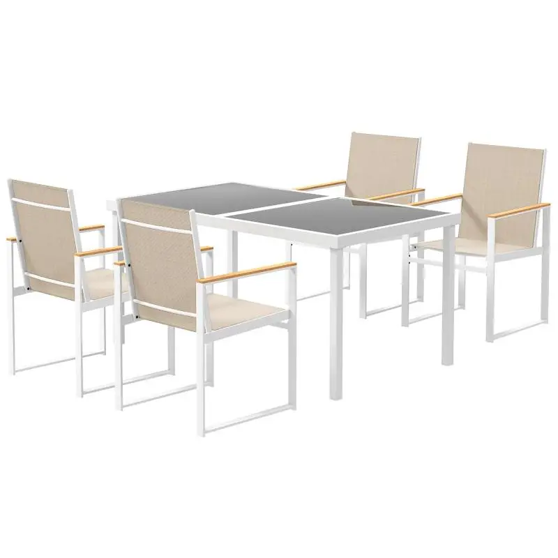 5-Piece Garden Dining Set with Tempered Glass Table