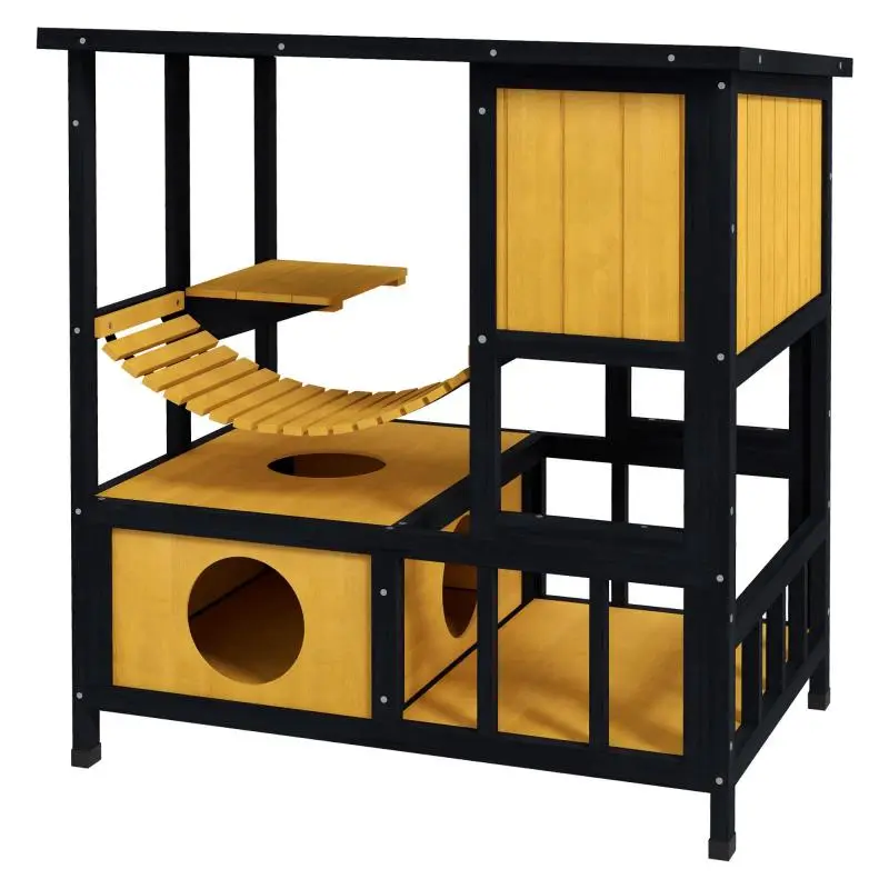 Outdoor Cat House with Ramp and Platform, 84.5 x 60 x 88 cm