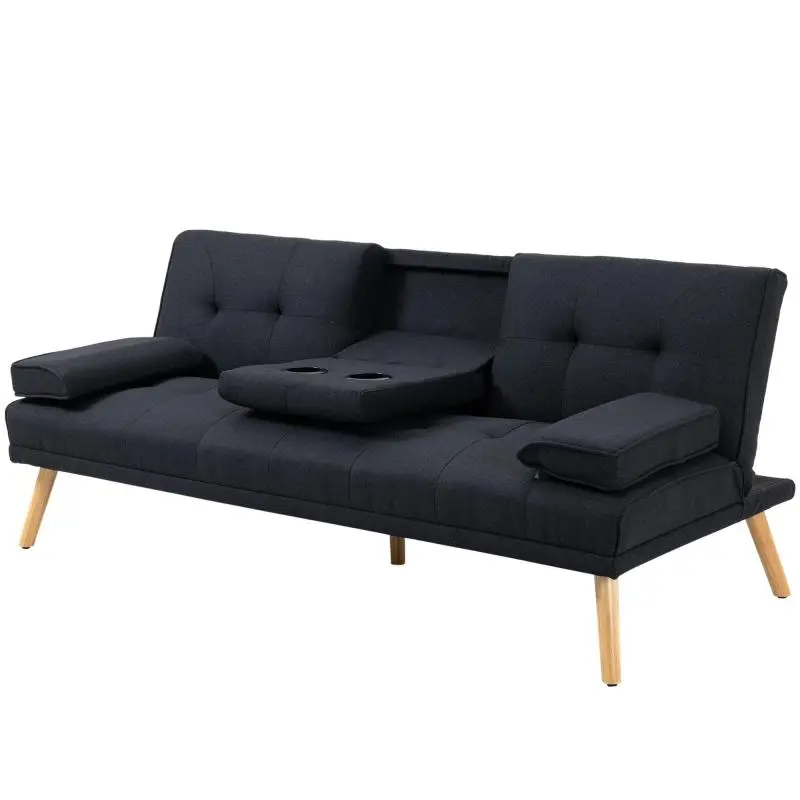 Sofa Bed with Adjustable Backrest and Table, Grey