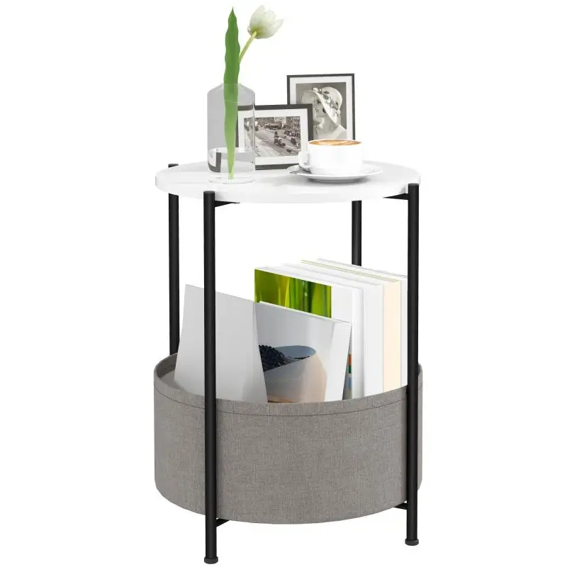 Round Side Table with Fabric Basket, 56 cm