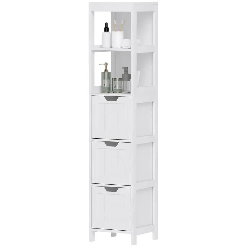 Bathroom cabinet, 2 shelves, 3 drawers, water-repellent material, white