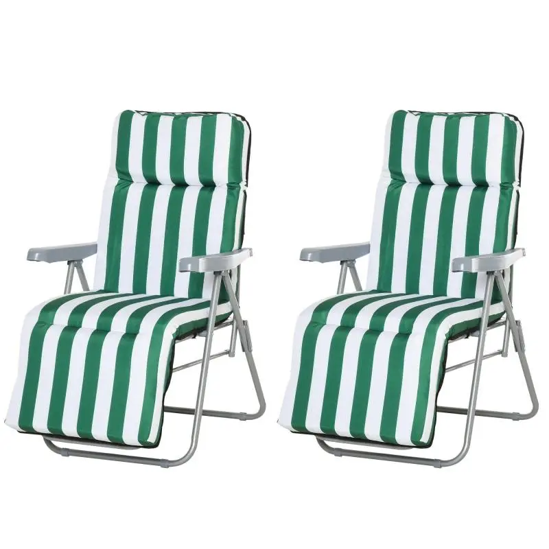 Set of 2 Folding Garden Loungers with Cushions