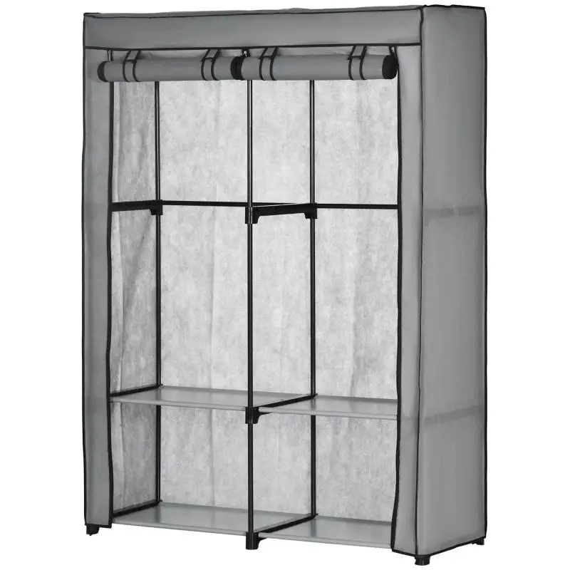 Fabric Wardrobe with 4 Shelves and 2 Clothes Rails